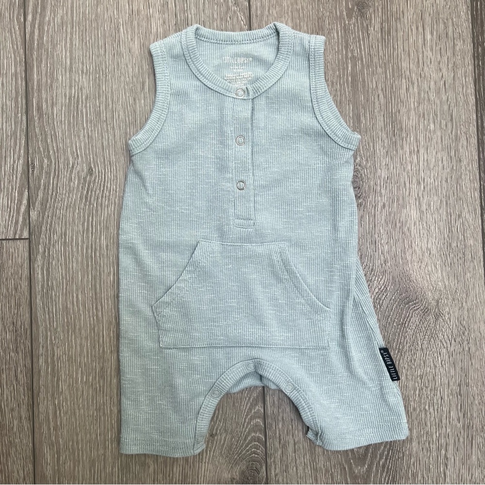 LITTLE BIPSY RIBBED SHORTY ROMPER SEA SIDE BLUE 6-9MO
